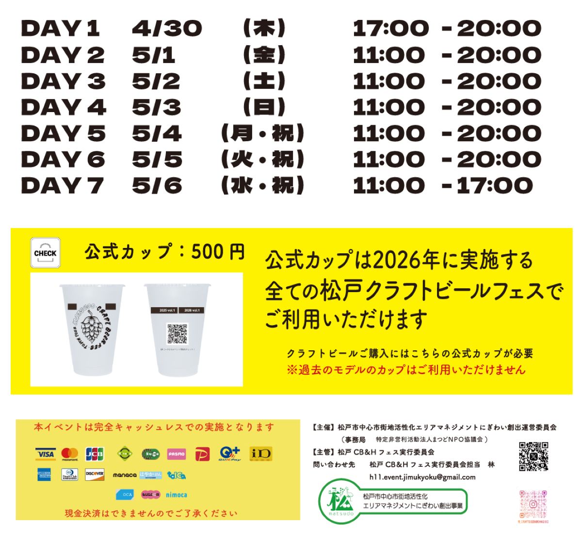 松戸クラフトビールフェスwithはしご酒（2026）／支払い方法