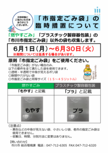 【市川市】6/1（月）～30（火）「燃やすごみ」と「プラスチック製容器包装」は指定袋以外の袋でも出すことが可能に