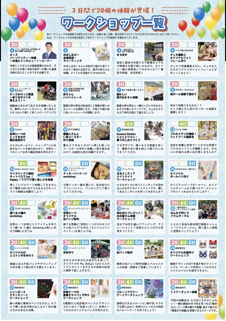 松戸ワンダーデイズ2026ワークショップ一覧
