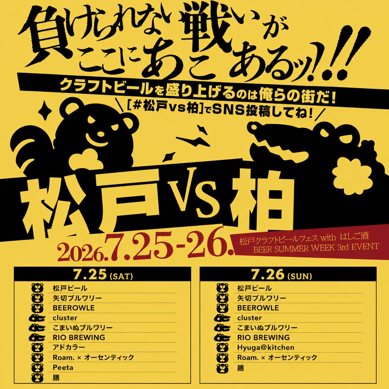 【ビール祭り2026】7/17(金)~26(日)松戸駅西口で「松戸クラフトビールフェス BEER SUMMER WEEK」が開催、日替わりのビールとフードも/松戸VS柏
