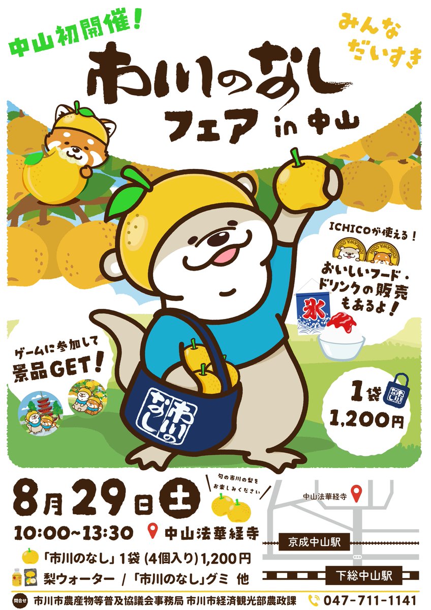 【初開催】「市川のなしフェア in 中山」が8/29(土)中山法華経寺で開催!梨1袋4個入り1,200円