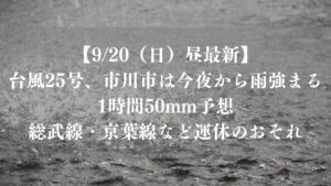 台風25号、市川市は今夜から雨強まる｜1時間50mm予想、総武線・京葉線など運休のおそれ
