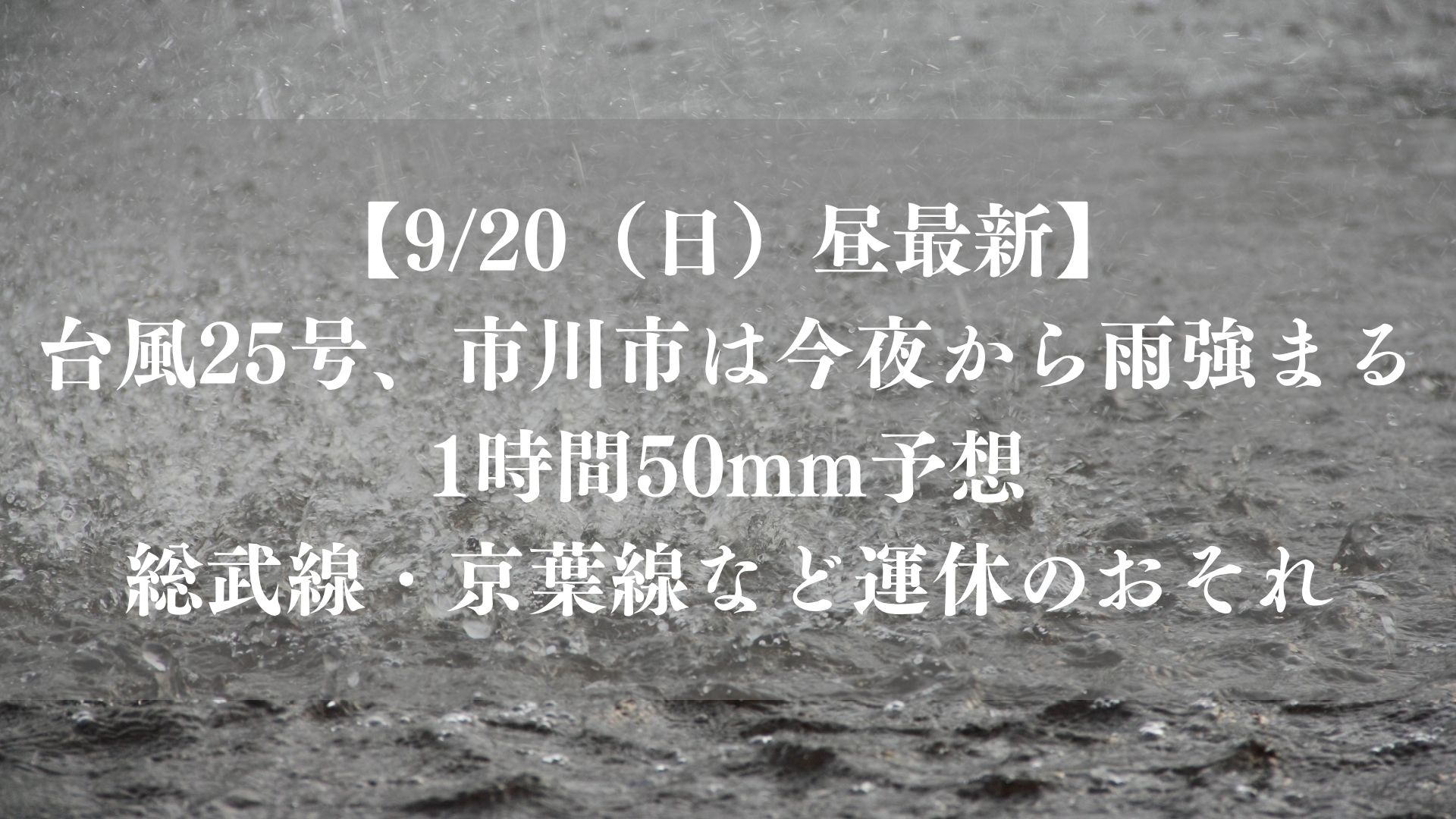 台風25号、市川市は今夜から雨強まる|1時間50mm予想、総武線・京葉線など運休のおそれ